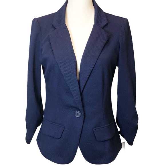 Courtenay blazer navy 3/4 ruched sleeves M - Picture 1 of 10
